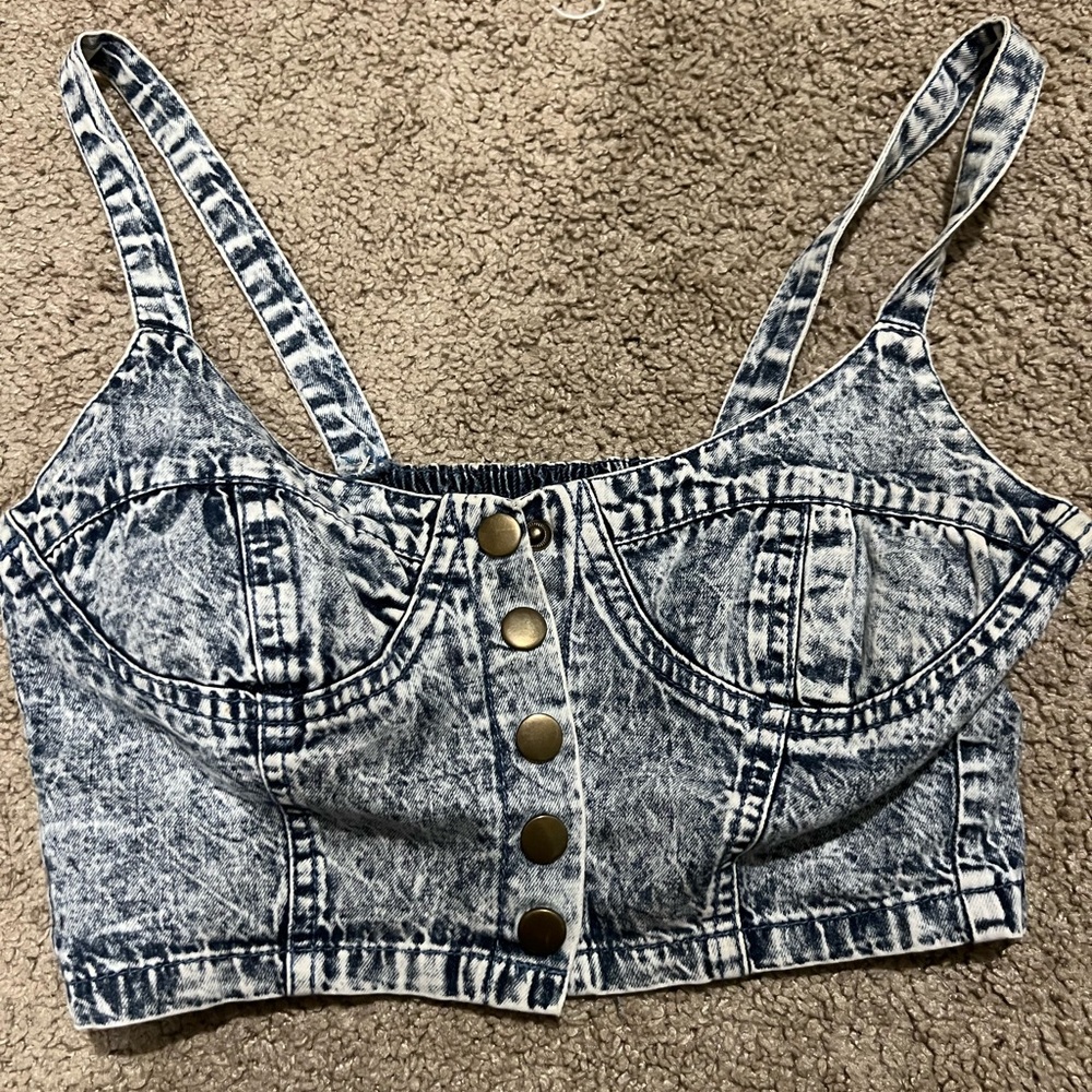 Denim Button-Up Crop Top